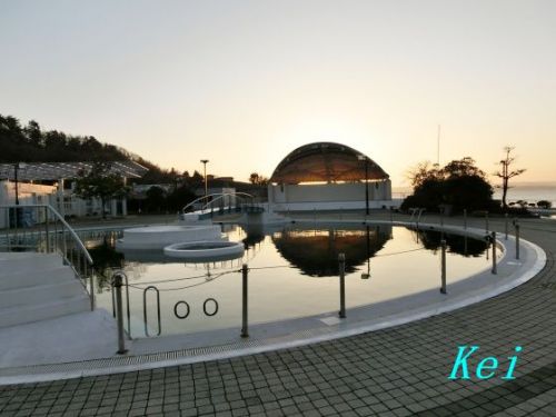 和倉温泉街★シーサイドパークから見る夕陽と七尾西湾 〔石川県七尾市〕